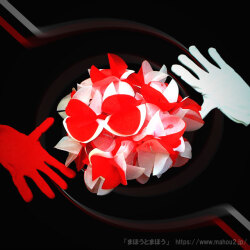 紅白の花束になる手袋
